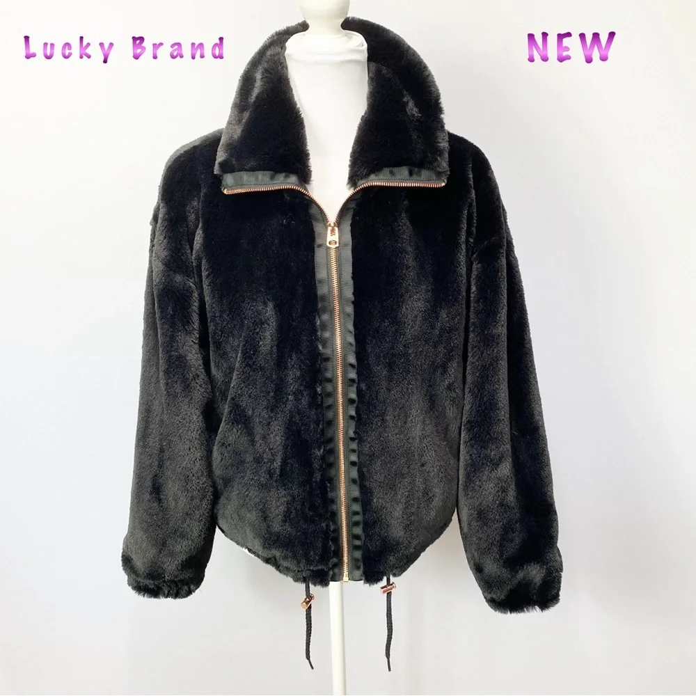 NWOT-Black Silky Faux Fur with Rose Gold Oversized Jacket S - Picture 1 of 12